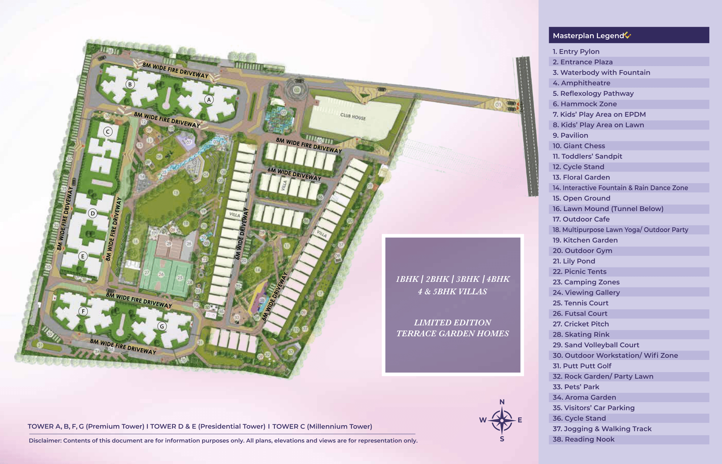 The twenty-acre masterplan showing tower placement, villa cluster and amenity zones